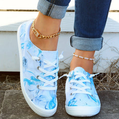 Women's Ink Print Canvas Shoes Lace Up Flat Walking Shoes Lightweight