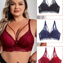 3 Pack Plus Size Sexy Bra Set Floral Lace Rhinestone Padded Harness Bralette 3pc