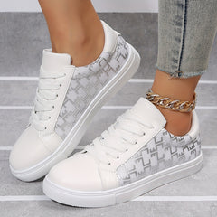 Women's Stylish Printed Low Top Lace Up Flat Sneakers