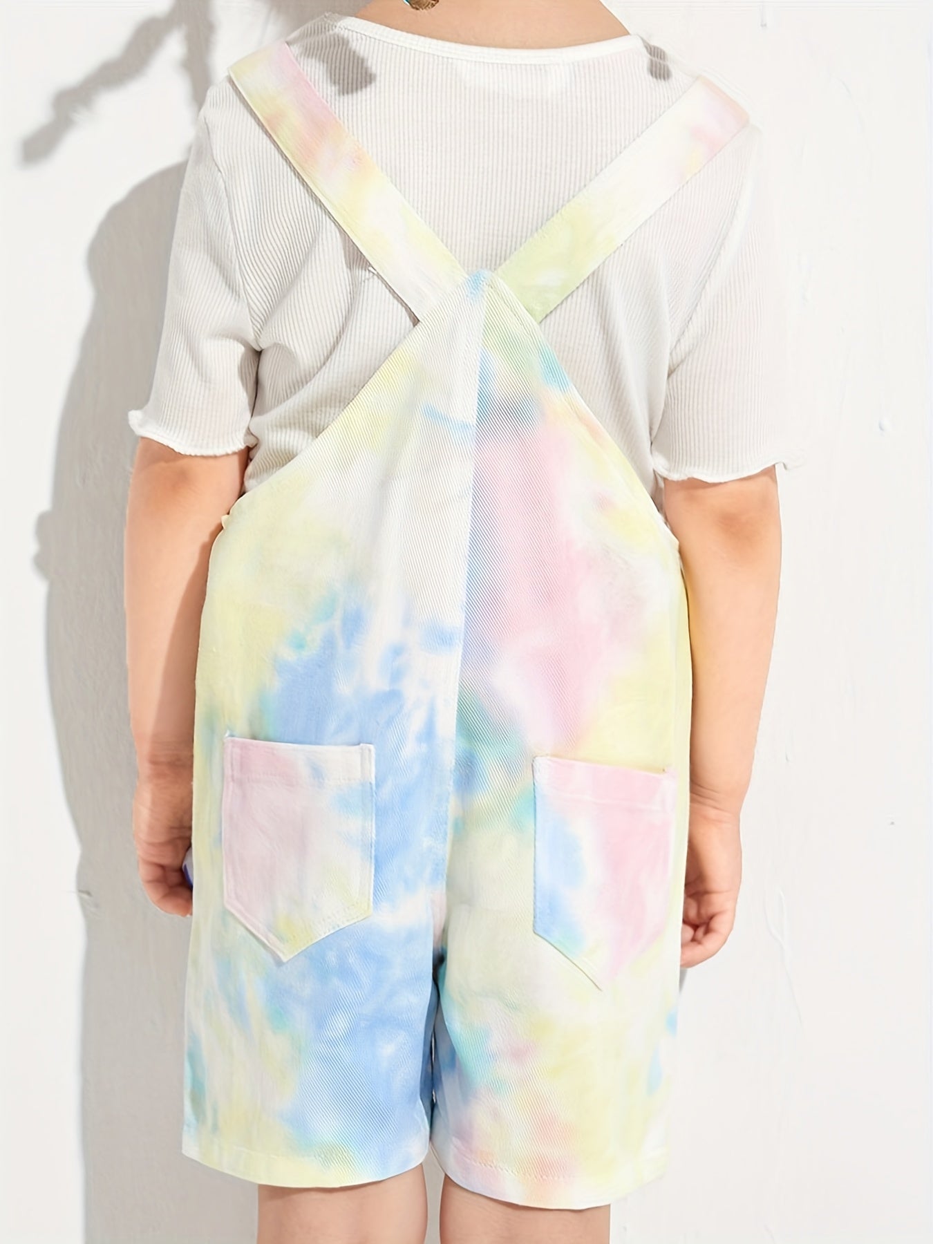 Girls Tie Dye Overalls with Buttons for Summer