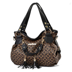 Floral Print Shoulder Bag Tassel Decor Faux Leather Purse