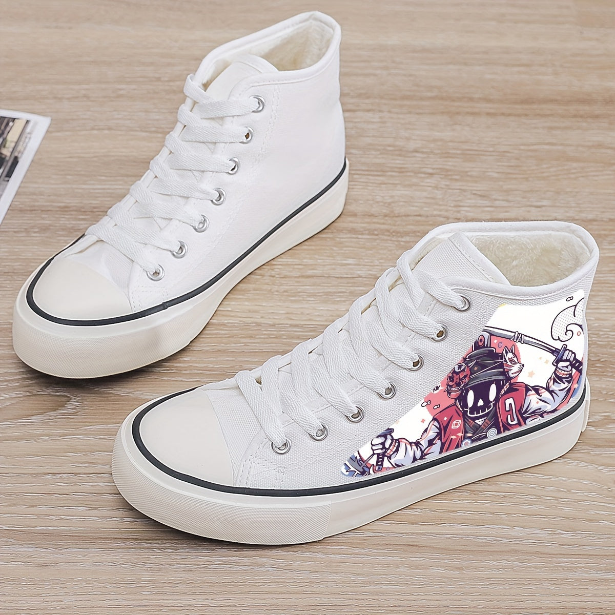 Girl's High Top Anime Skate Shoes With Warm Plush Lining