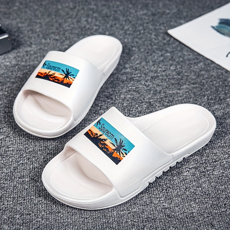 Men's Non Slip Pillow Slides Open Toe Slippers for Indoor Outdoor Beach Shower