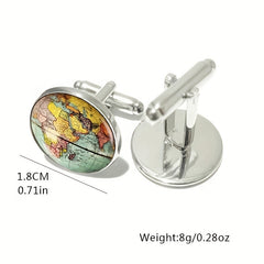 Retro Style World Map Cufflinks Glass Alloy Material
