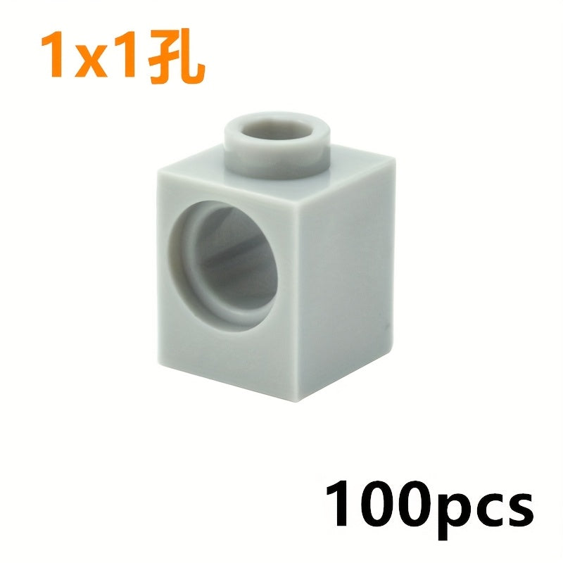 100pcs 1x1 Technology Parts Bricks with Hole MOC Brick Accessories