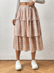 Boho Floral Print Tiered Maxi Skirts High Waist for Spring & Summer