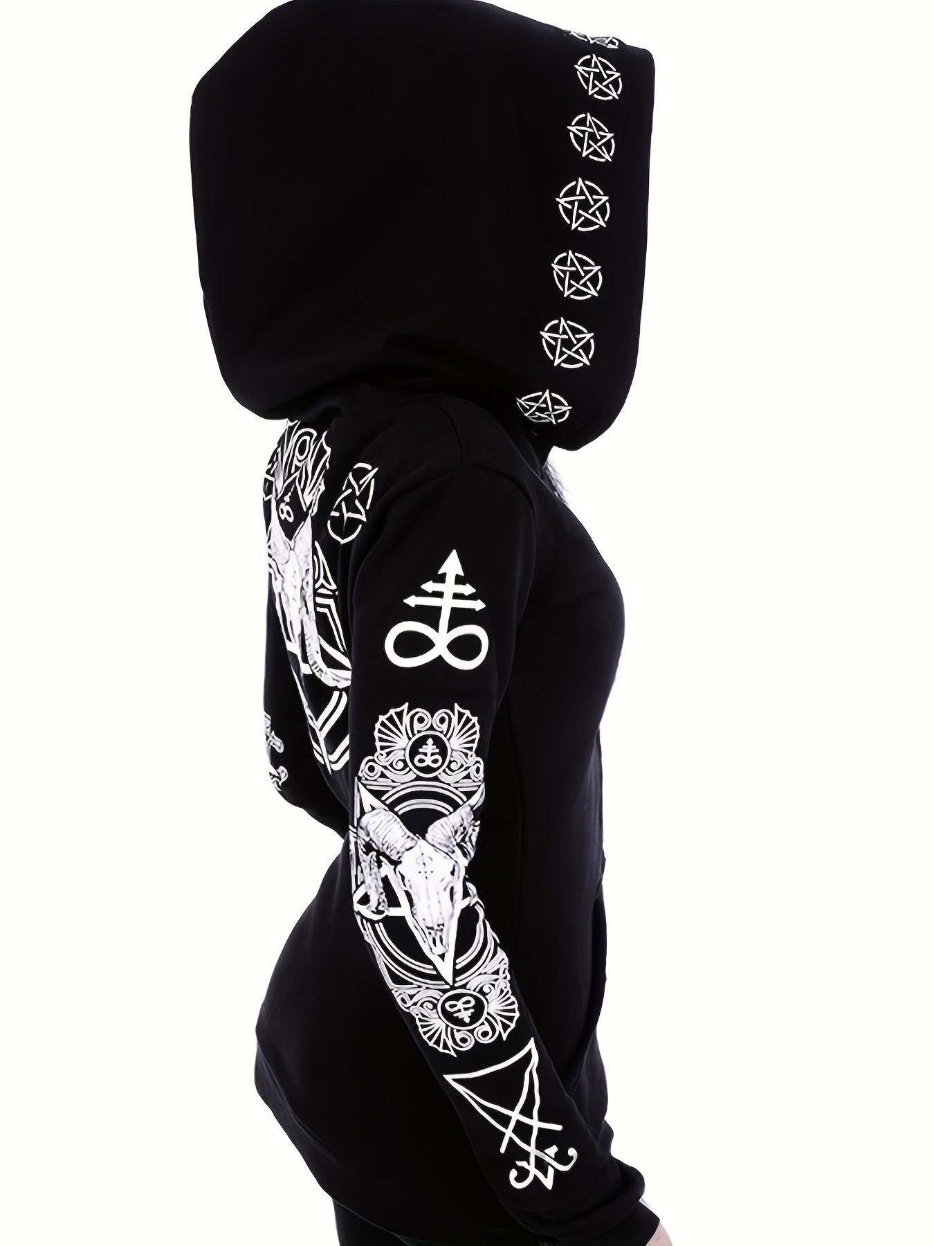 Gothic Hoodie Sun Moon Print Sweatshirt Punk Goth Clothes Long Sleeve
