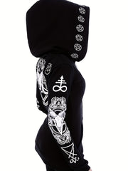 Gothic Hoodie Sun Moon Print Sweatshirt Punk Goth Clothes Long Sleeve