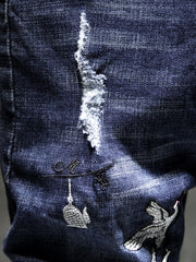 Men's Slim Fit Royal Jeans with Embroidered Print