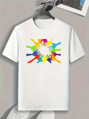 Colorful Hands Print Men's Graphic T-shirt for Summer