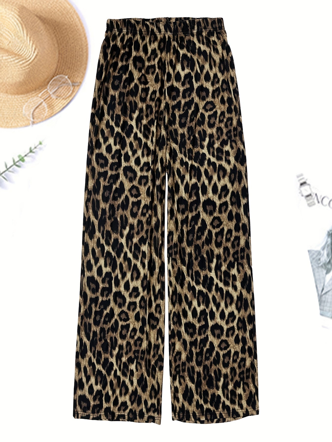 Leopard Print Button Up Blouse & Wide Leg Pants Set