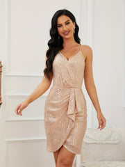 Sequined Wrap Cami Bridesmaid Dress Backless V neck Dress