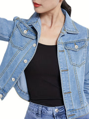 Long Sleeves Denim Coats Single Breasted Button Lapel Denim Jackets