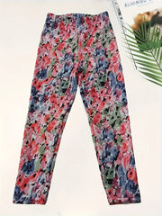 Girls Flower Painting Graphic Leggings All Seasons