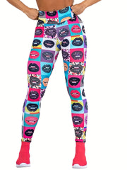 High Waist Lip Print Yoga Pant Slim Fit Legging