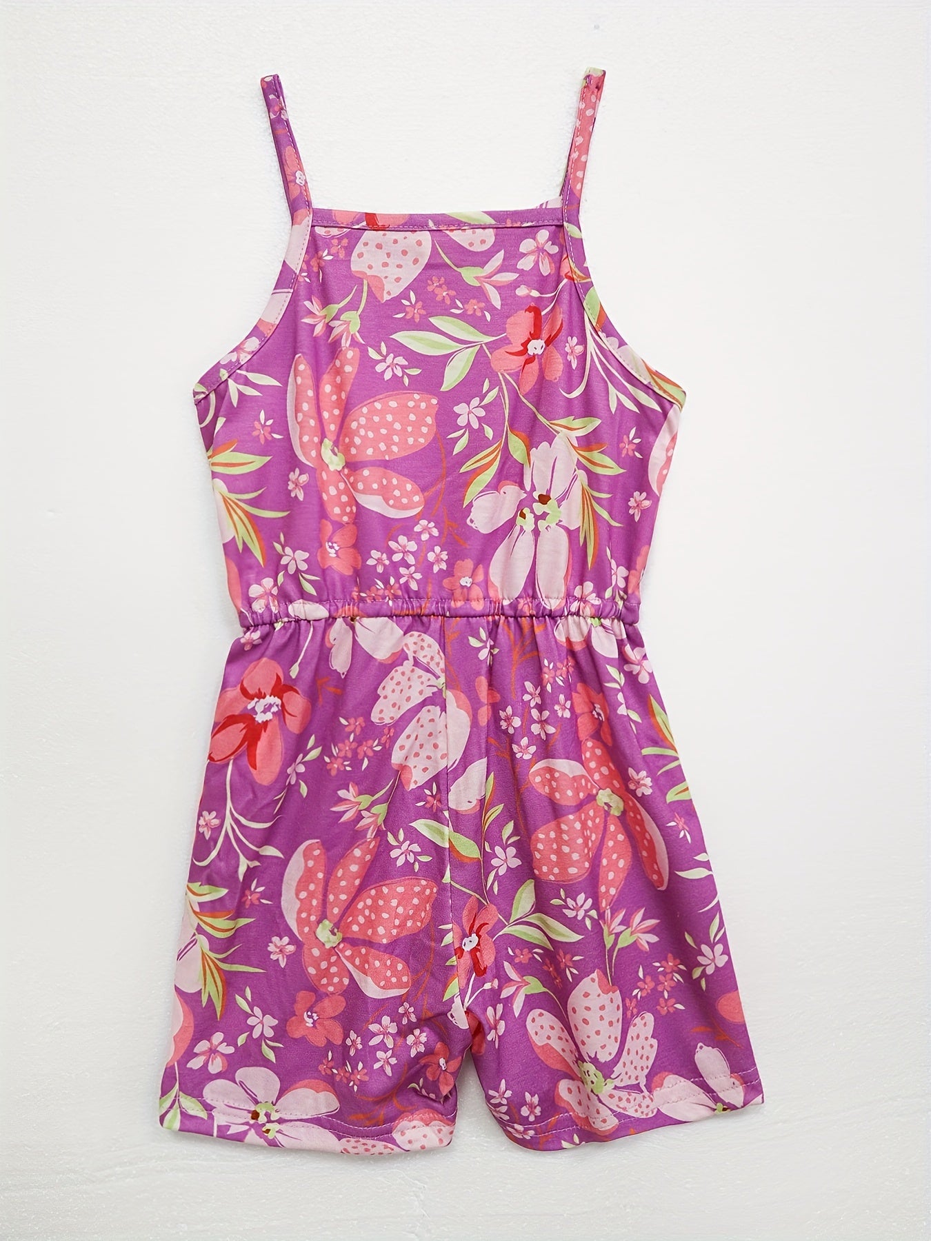 Girls Flowers Print Cami Romper Stretch Suspenders Jumpsuit