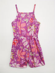Girls Flowers Print Cami Romper Stretch Suspenders Jumpsuit