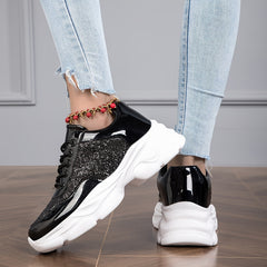 Women's Glitter Chunky Sneakers Lace Up Outdoor Running Shoes