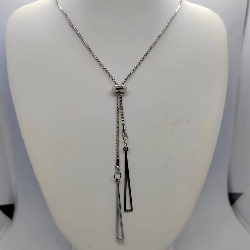 Triangle Geometry Necklace & Tassel Earrings Set with Silvery Chain
