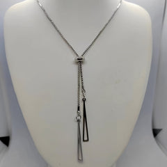 Triangle Geometry Necklace & Tassel Earrings Set with Silvery Chain