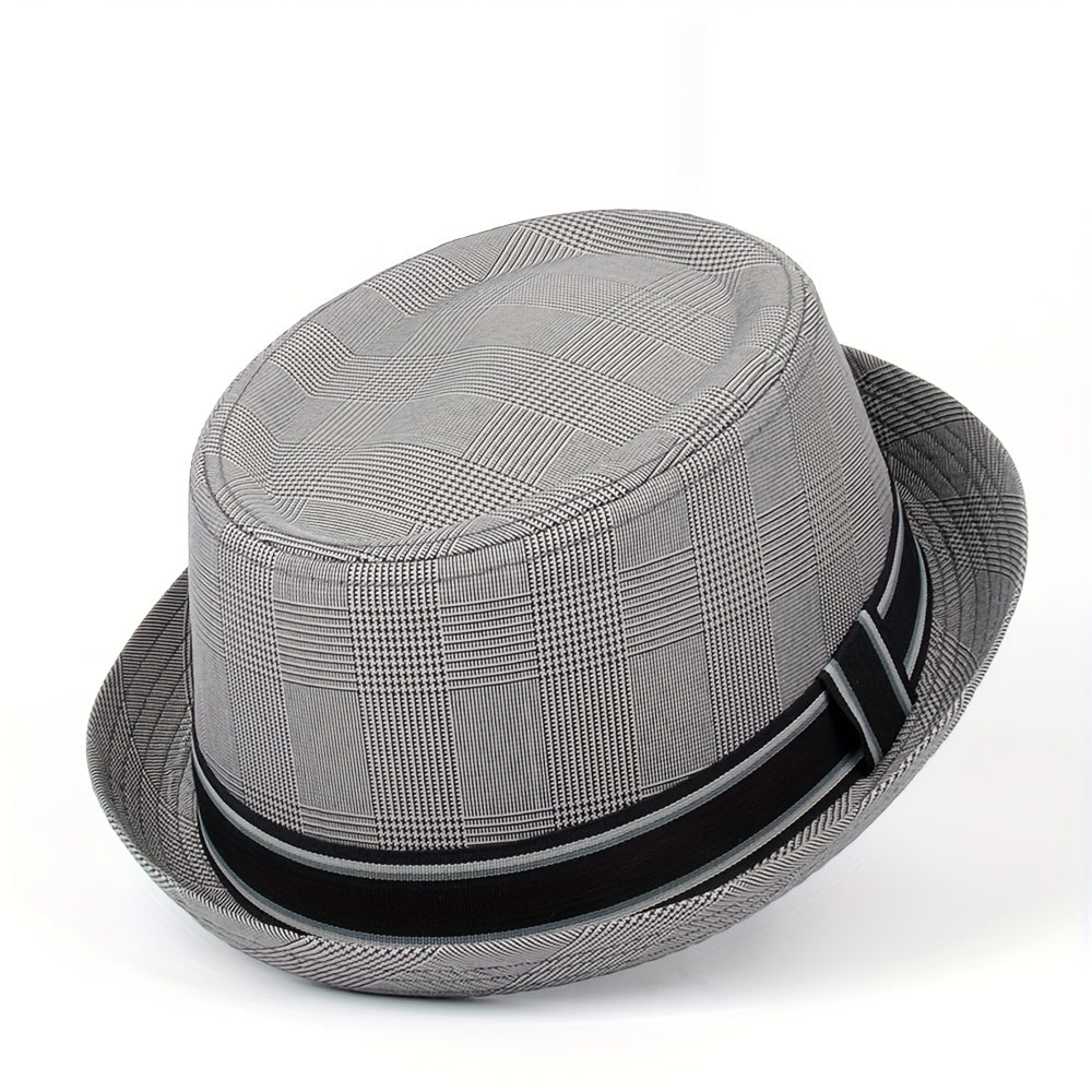 Men Fedora Hat Flat Pork Pie Hat For Gentleman Dad Bowler Porkpie Jazz Hat