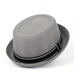 Men Fedora Hat Flat Pork Pie Hat For Gentleman Dad Bowler Porkpie Jazz Hat