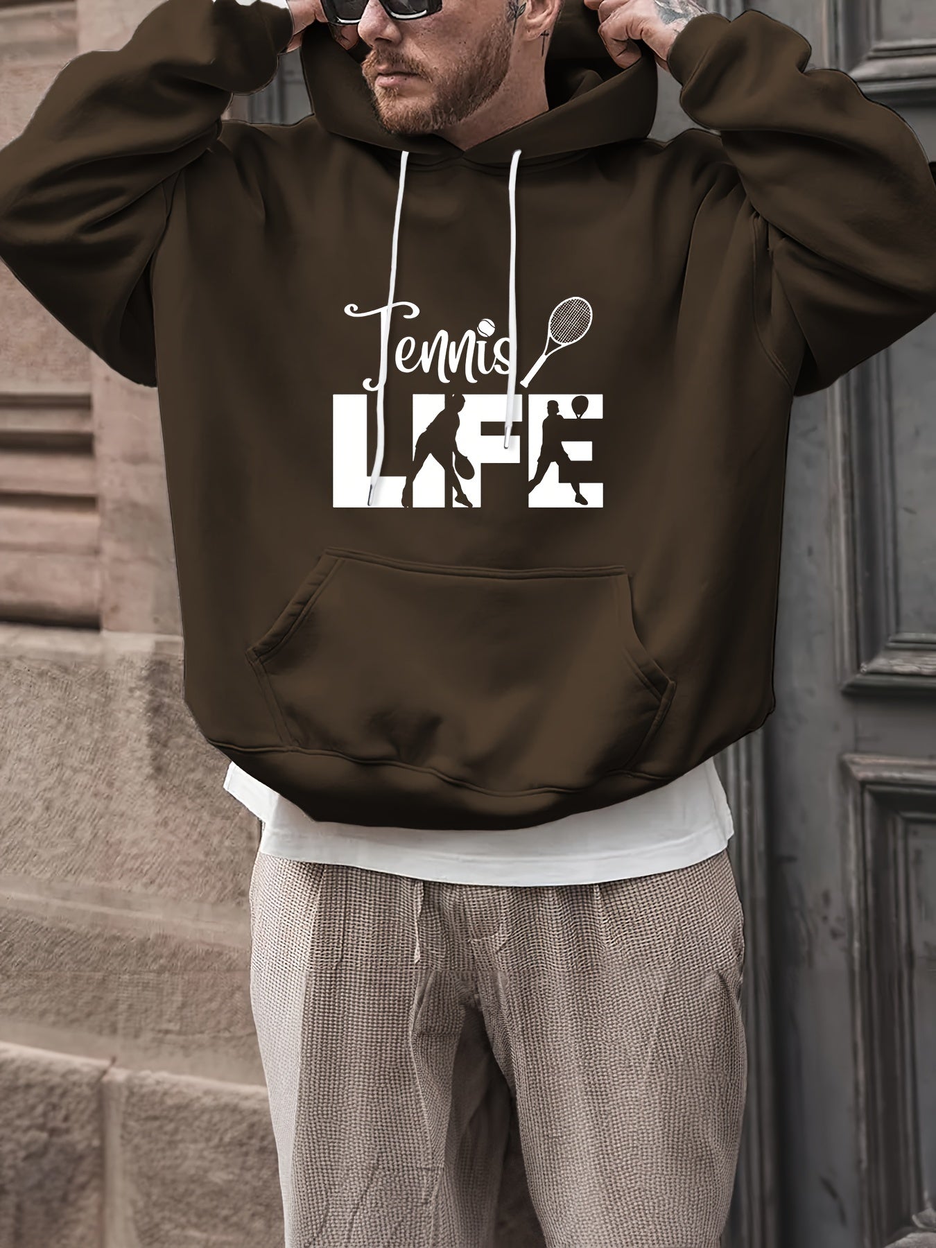 TENNIS LIFE Men's Graphic Print Hoodie Comfy Hooded Pullover