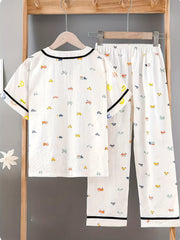 Toddler Pajamas Set Summer Short Sleeve T-shirt & Car Printed Trousers