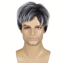 Men's Gray Short Layered Synthetic Hair Wig
