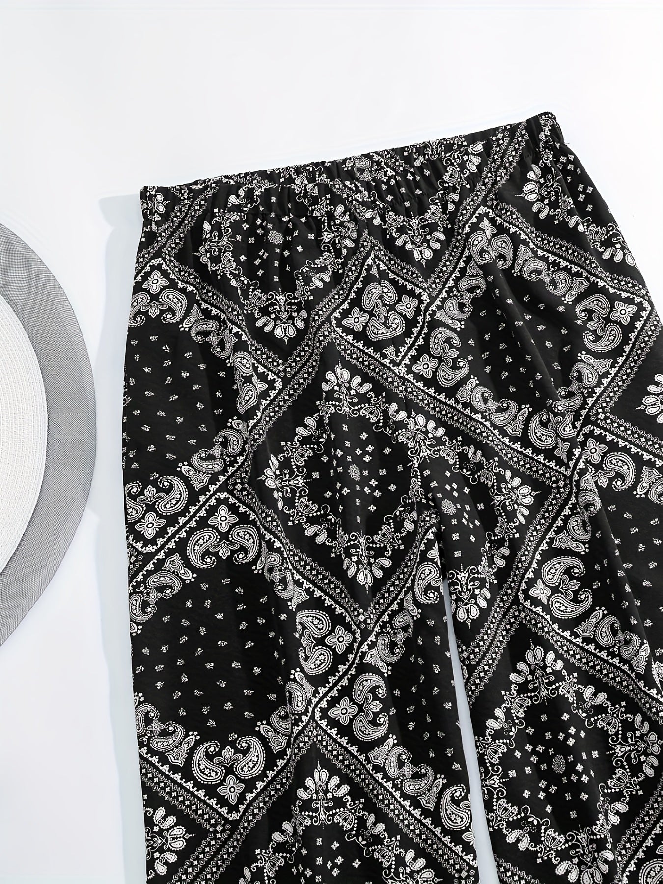 Paisley Scarf Print Wide Leg Pants
