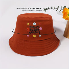 Smiling Face Print Fisherman Cap Cartoon Coffee Bucket Hat
