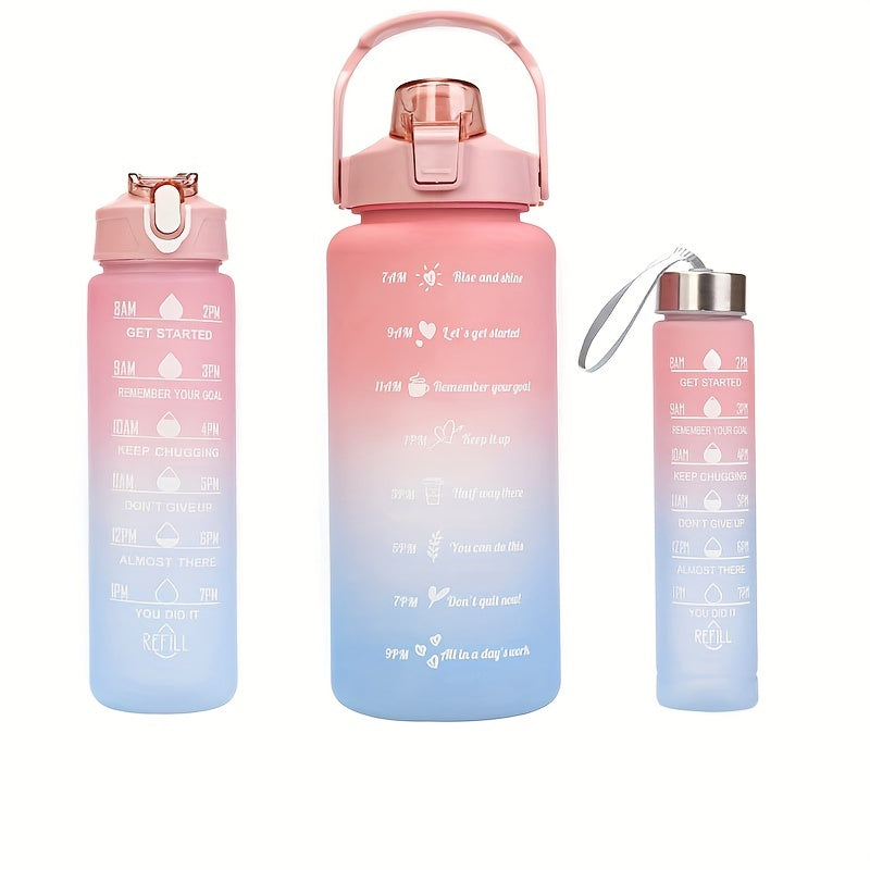 3pcs Gradient Water Bottles Shatterproof Time Marked