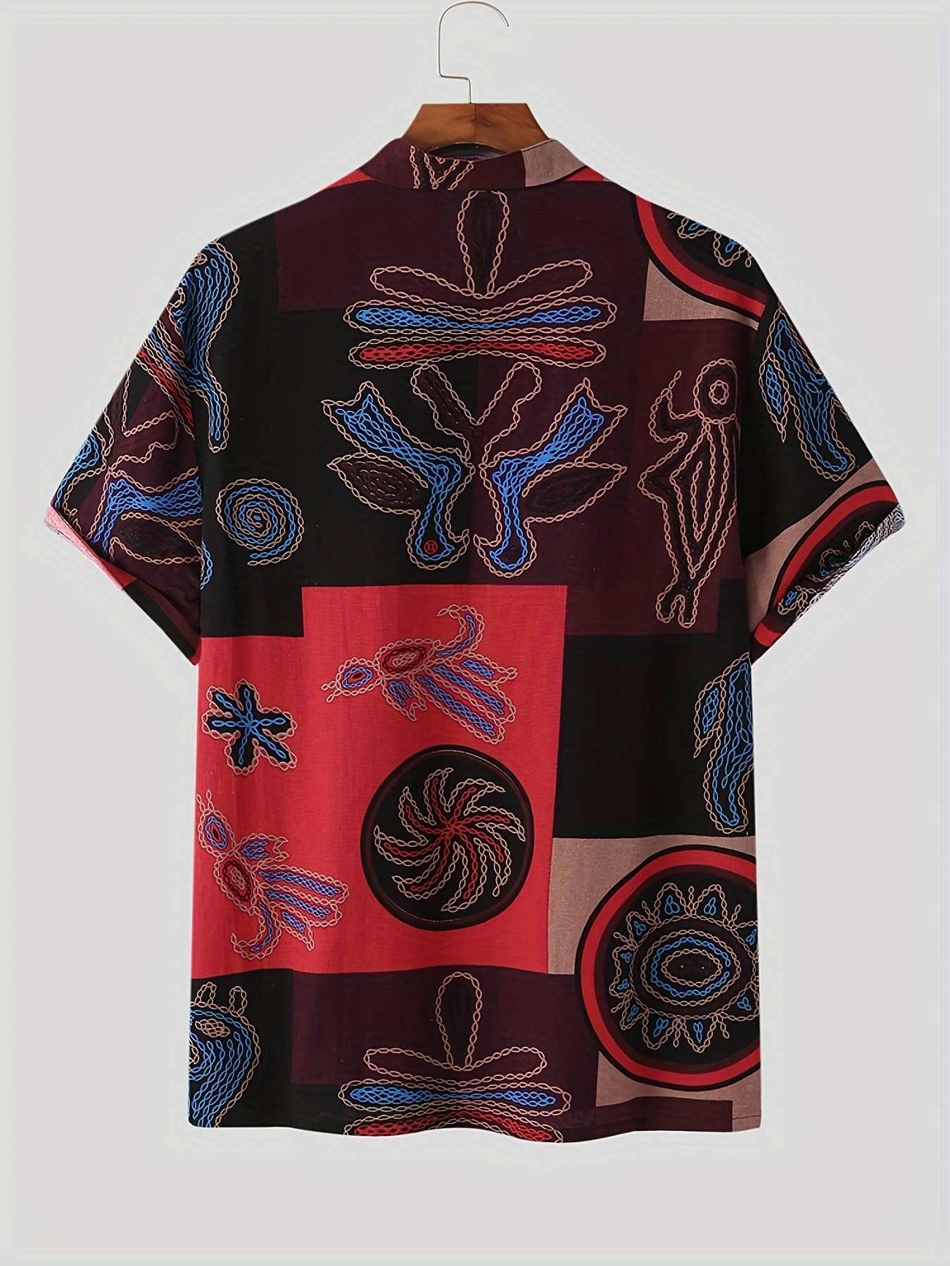 Vintage Ethnic Style Men's Short Sleeve Stand Collar Shirt For Summer