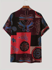 Vintage Ethnic Style Men's Short Sleeve Stand Collar Shirt For Summer