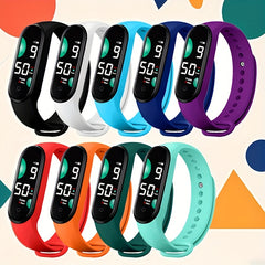 9Pcs Silicone Strap Plastic Case Electronic Sports Watch Set