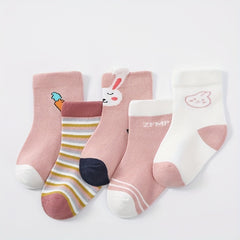 5 Pairs Girls Cartoon Pattern Crew Socks Kids Casual Comfy Children s Sock