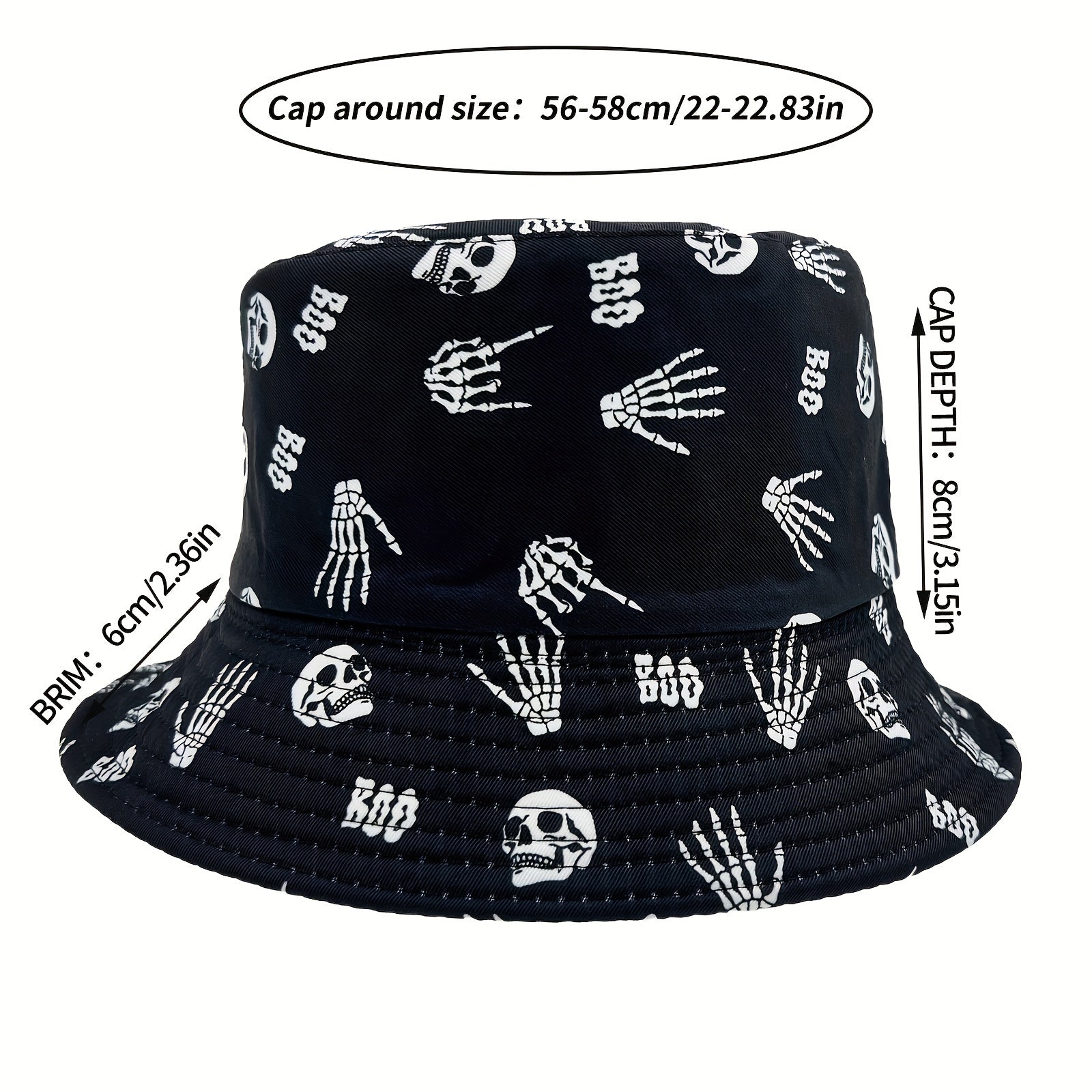 Skull Printed Fisherman Hat Hip Hop Unisex Casual Bucket Hat
