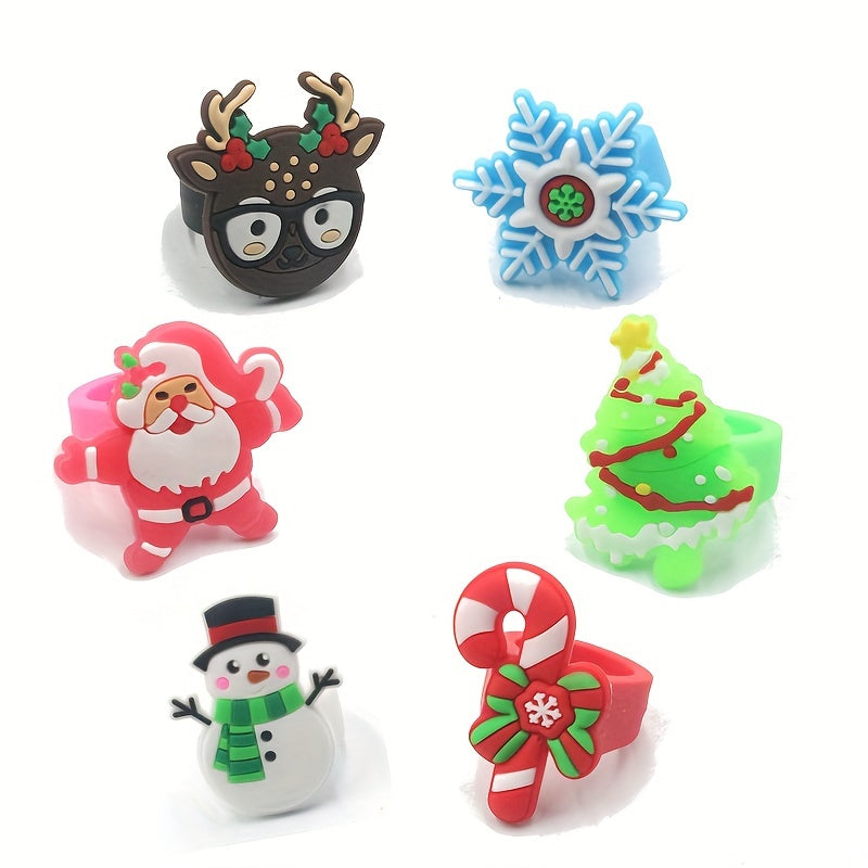 6pcs Christmas PVC Soft Rubber Rings Cartoon Party Gift