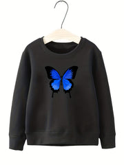 Girls Butterfly Graphic Crew Neck Sweatshirt Top Long Sleeve Pullover