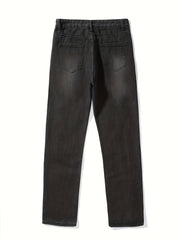 High Waist Ripped Straight Jeans Distressed Loose Fit Denim Pants