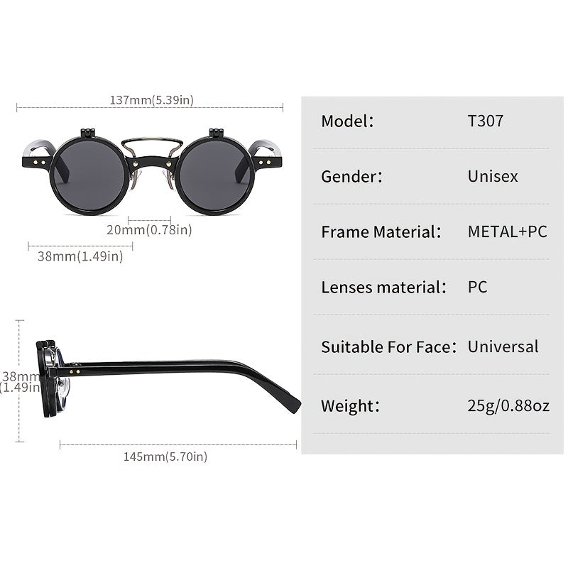 Round Frame Punk Double layer Flip Sunglasses Retro Outdoor Sunshade Decoration