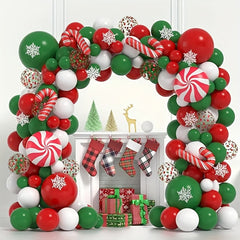 Christmas Balloons Garland Arch Kit - Red Green Balloons - Snowflakes Ornaments
