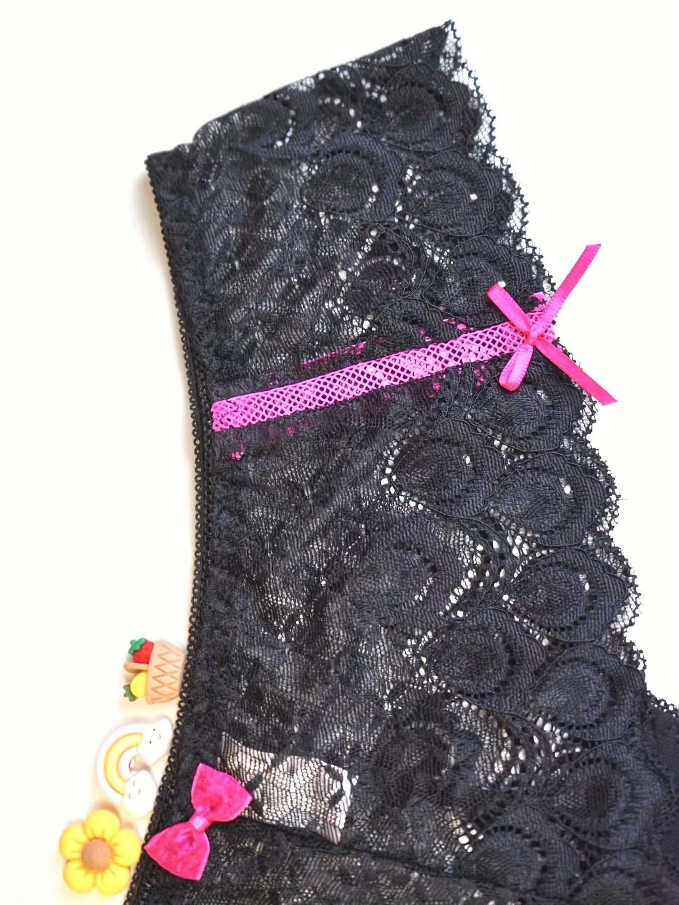 Romantic Lace Thongs with Scallop Trim and Bow Tie