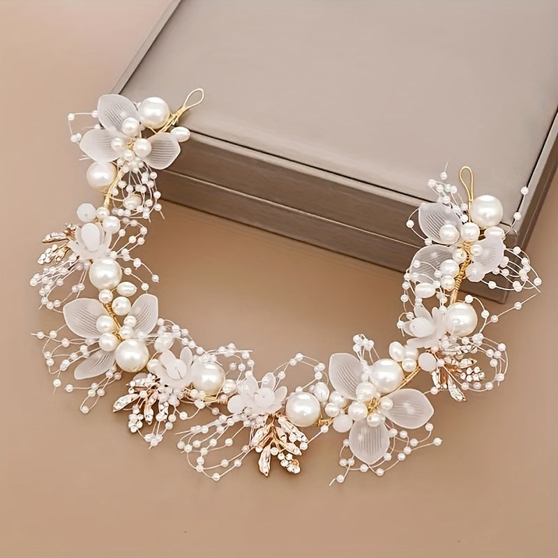 Bride Flower Crown Tiaras Crystal Pearl Hair Vine Wedding Hair Accessories