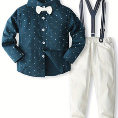 Toddler Boy's Star Pattern Bowtie Shirt & Overalls Set Outfits