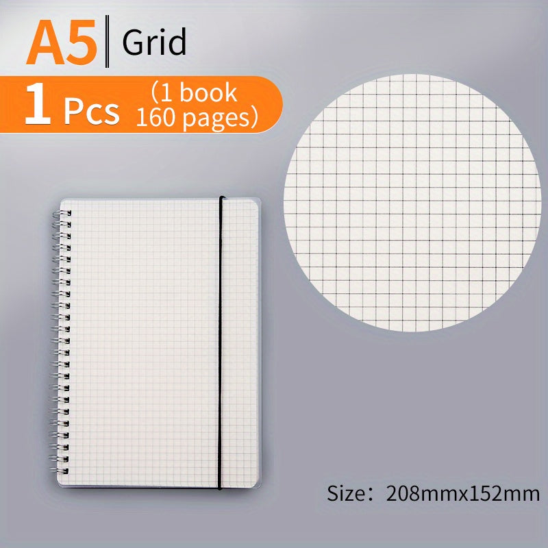 80 Sheets Coil Notebook PP Cover Horizontal Line Grid Hardcover Waterproof A5 B5