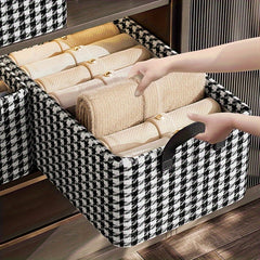 Houndstooth Foldable Storage Basket w/ Handles & Metal Rack Organizer