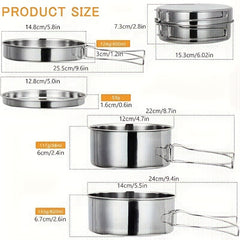 4pcs Stainless Steel Cookware Set Lightweight Cooking Kit for Camping