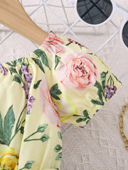 Girls Tropical Floral Off Shoulder Bodysuit With Belt