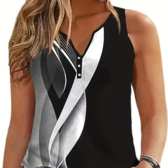Colorblock Stripe Tank Top Notched Neck